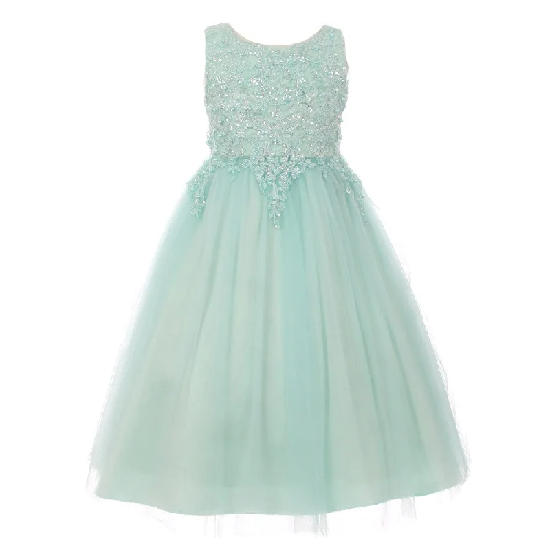 Big Girls Mint Sparkle Pearl Sequin Satin Tulle Junior Bridesmaid Dress 8-12 Sequin Shift Gown