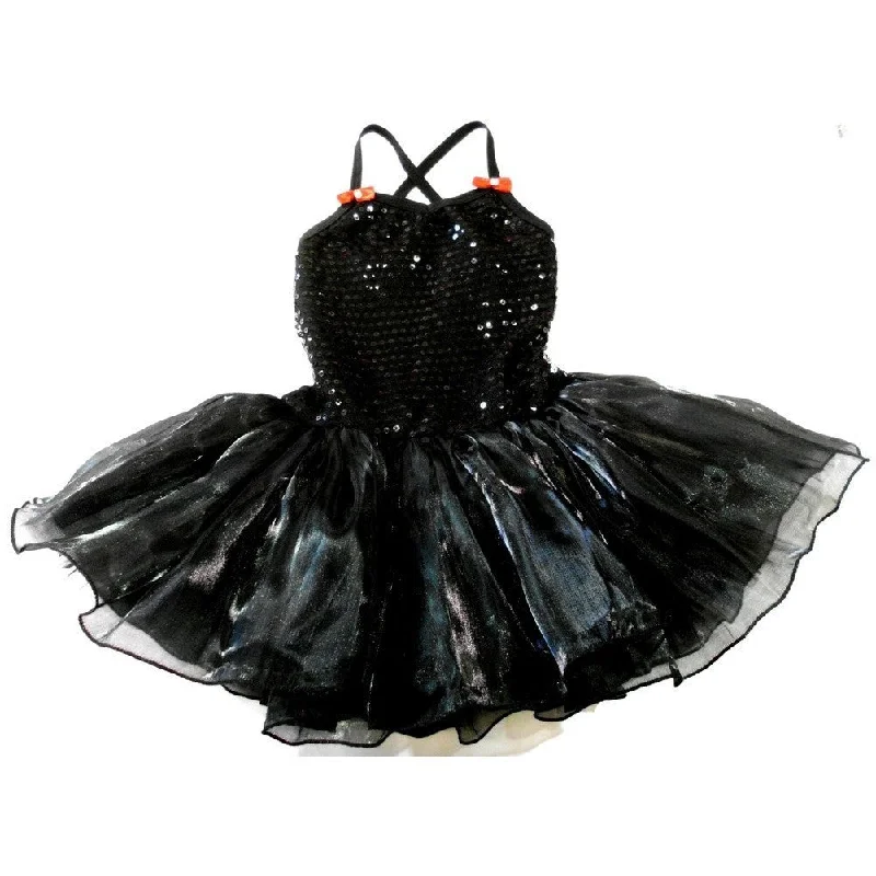 Black Sequin Organdy Tutu Ballet Dress Girls S-L High Neck Sequin