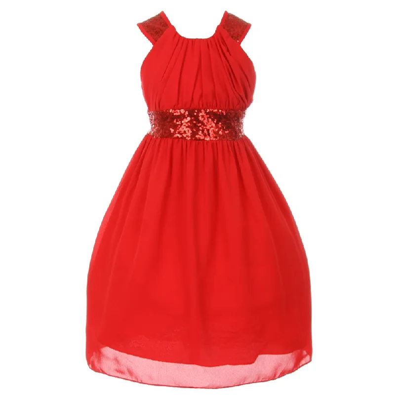 Big Girls Red Dazzling Sequin Pleated Dress 8-14 Vintage Sequin Dress