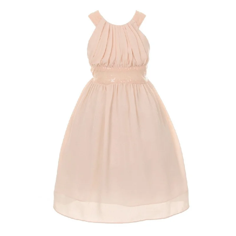 Little Girls Blush Dazzling Sequin X Back Pleated Dress 4-6 Strapless Sequin Dress