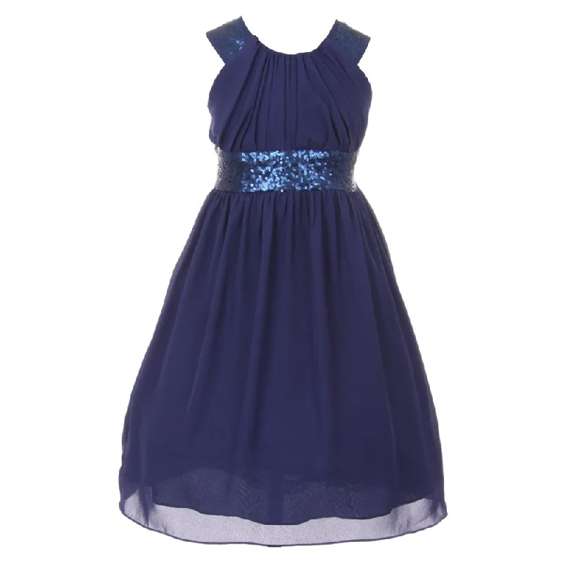 Little Girls Navy Dazzling Sequin Pleated Dress 4-6 Sequin Cocktail Gown