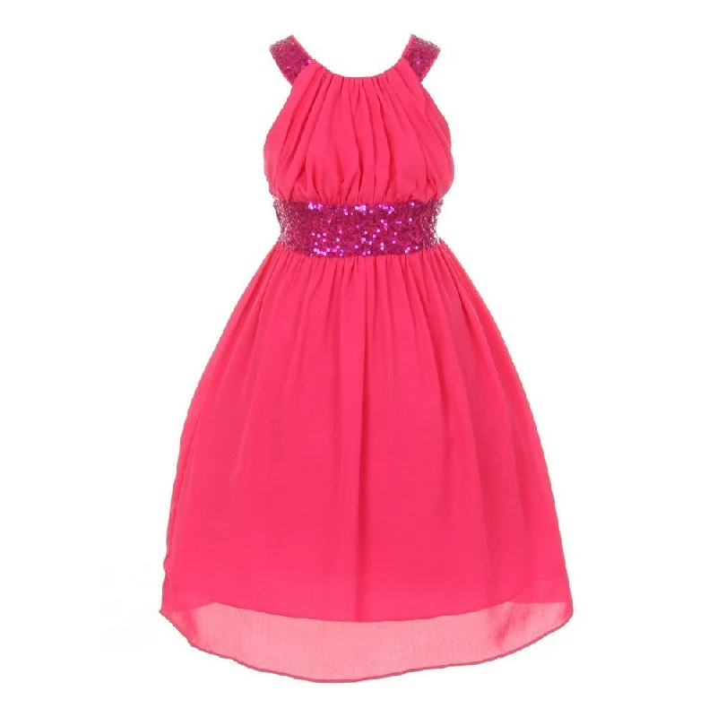 Big Girls Fuchsia Dazzling Sequin Pleated Dress 8-14 Sequin Dress Night