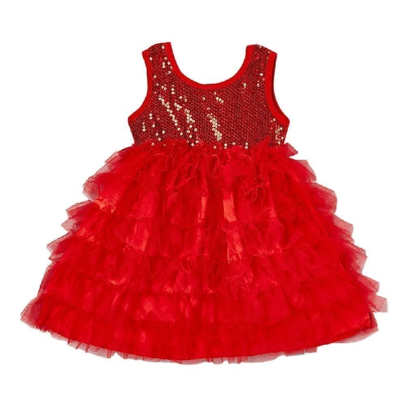 Girls Red Sparkle Sequin Tiered Tutu Flower Girl Dress 12M-7 Sequin Dress Fit