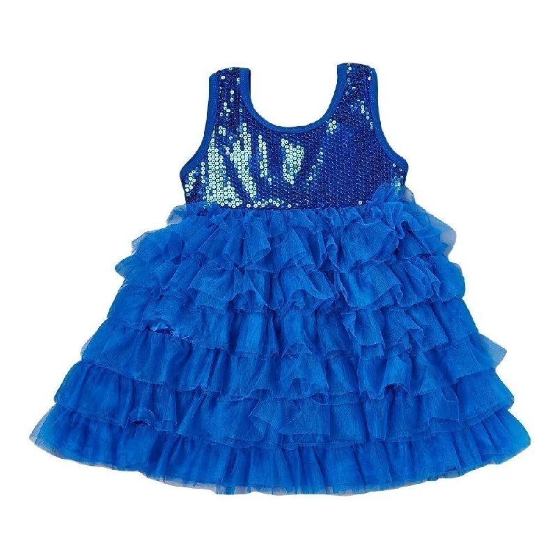 Girls Royal Blue Sequin Tiered Tutu Flower Girl Dress 12M-7 Sequin Dress Vibe