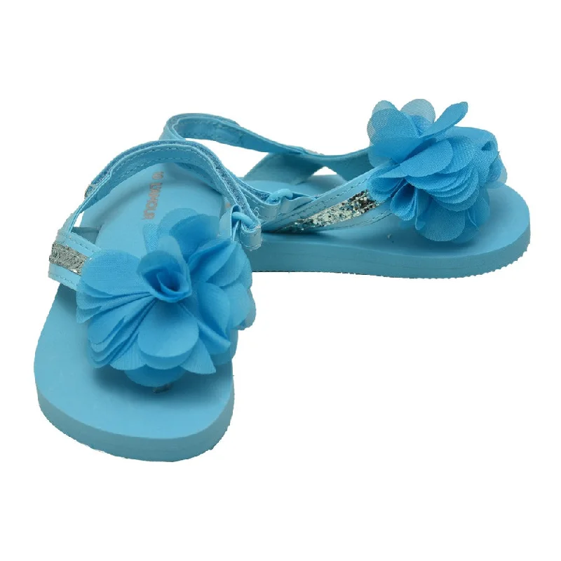 Little Girls Blue Sequin Eva Foam Sandals 5-10 Toddler Sequin Dress Chic