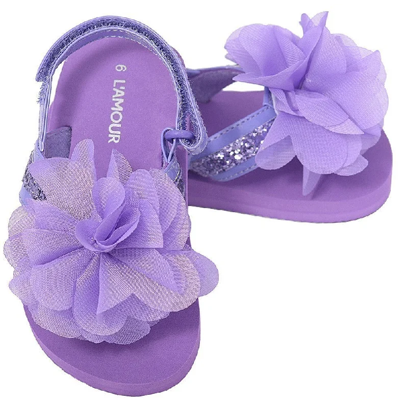 Purple Sequin Flower Flip Flop Sandals Toddler Girls 5-10 Sequin Dress Sparkle