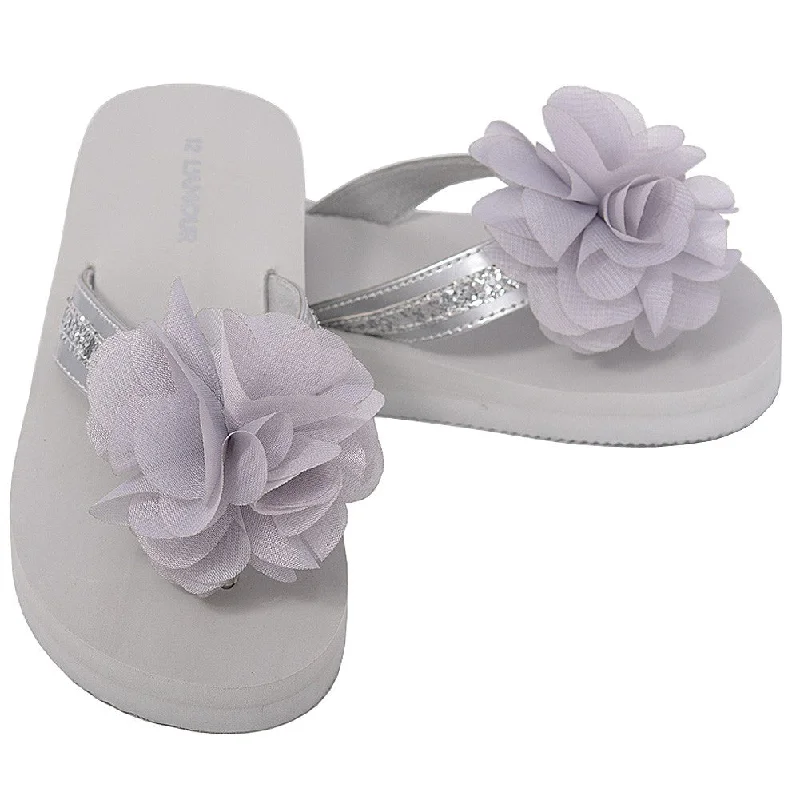 Silver Sequin Strap Flower Flip Flop Sandals Little Girls 11-4 Sexy Sequined Dress