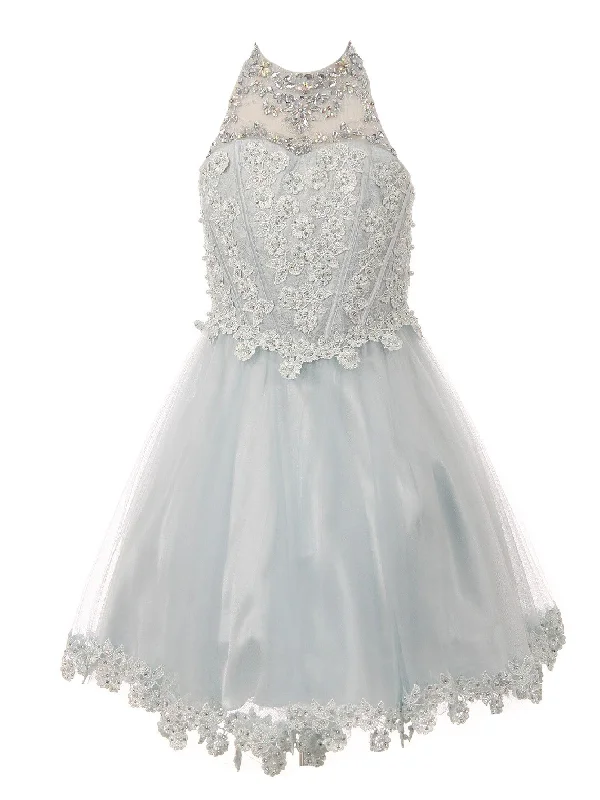 Little Girls Blue Halter Neck Rhinestone Sequin Flower Girl Dress 2-6 Flirty Sequin Dress