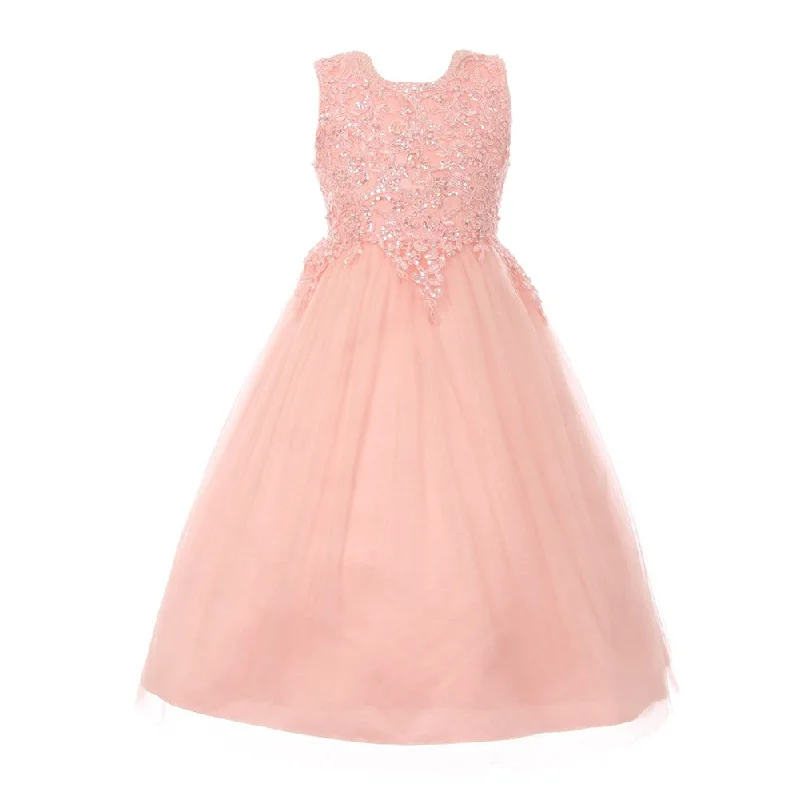 Little Girls Blush Pink Pearl Sequin Tulle Satin Flower Girl Dress 4-6 Sequin Dress Fashion