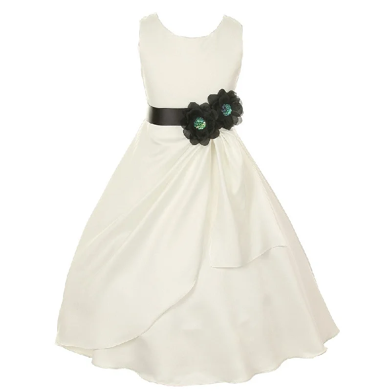 Little Girls Ivory Black Bridal Dull Satin Sequin Flowers Occasion Dress 2-6 Sequin Dress Chic