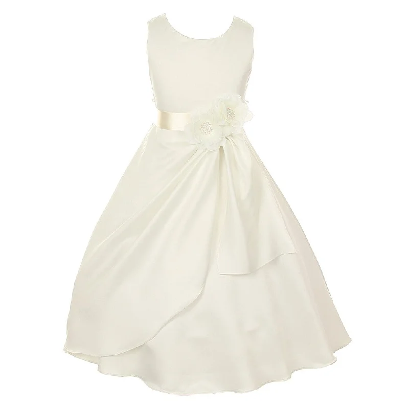 Little Girls Ivory Bridal Dull Satin Sequin Flowers Occasion Dress 2-6 Sequin Cocktail Dress