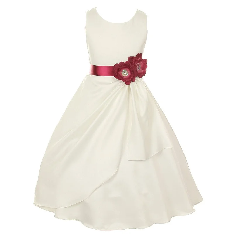 Little Girls Ivory Burgundy Bridal Dull Satin Sequin Flowers Occasion Dress 2-6 Silver Sequin Dress