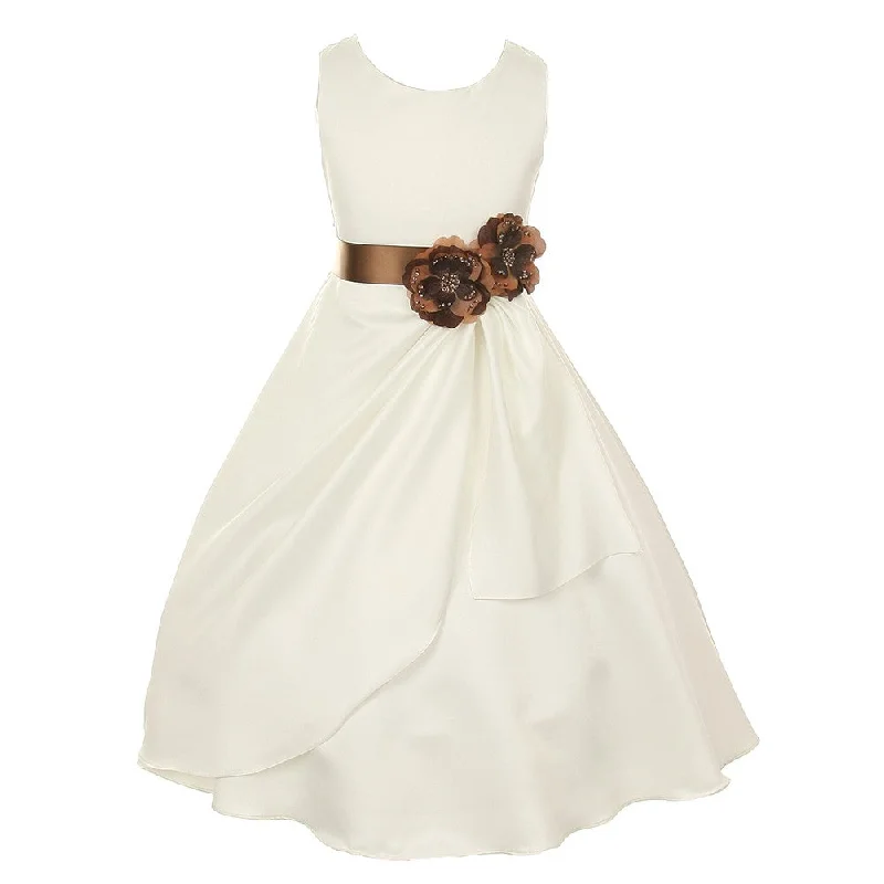 Little Girls Ivory Mocha Bridal Dull Satin Sequin Flowers Occasion Dress 2-6 Chic Sequin Dress