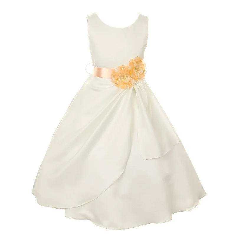 Little Girls Ivory Peach Bridal Dull Satin Sequin Flowers Occasion Dress 2-6 Glamorous Sequin Dress