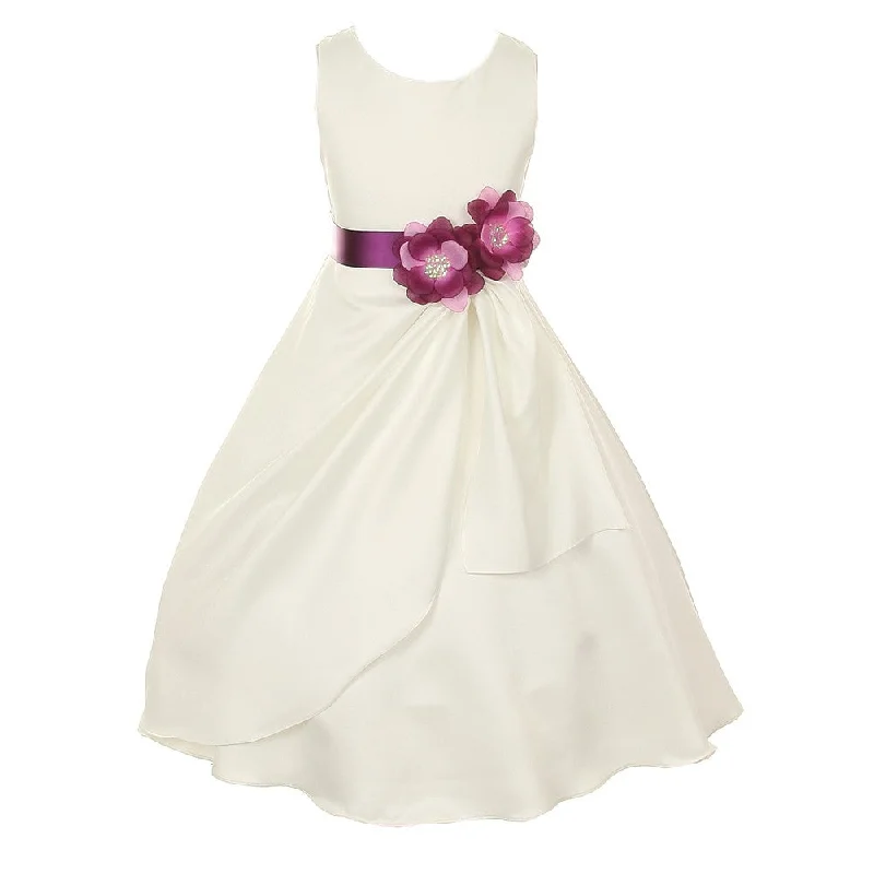 Little Girls Ivory Plum Bridal Dull Satin Sequin Flowers Occasion Dress 2-6 Bright Sequin Dress