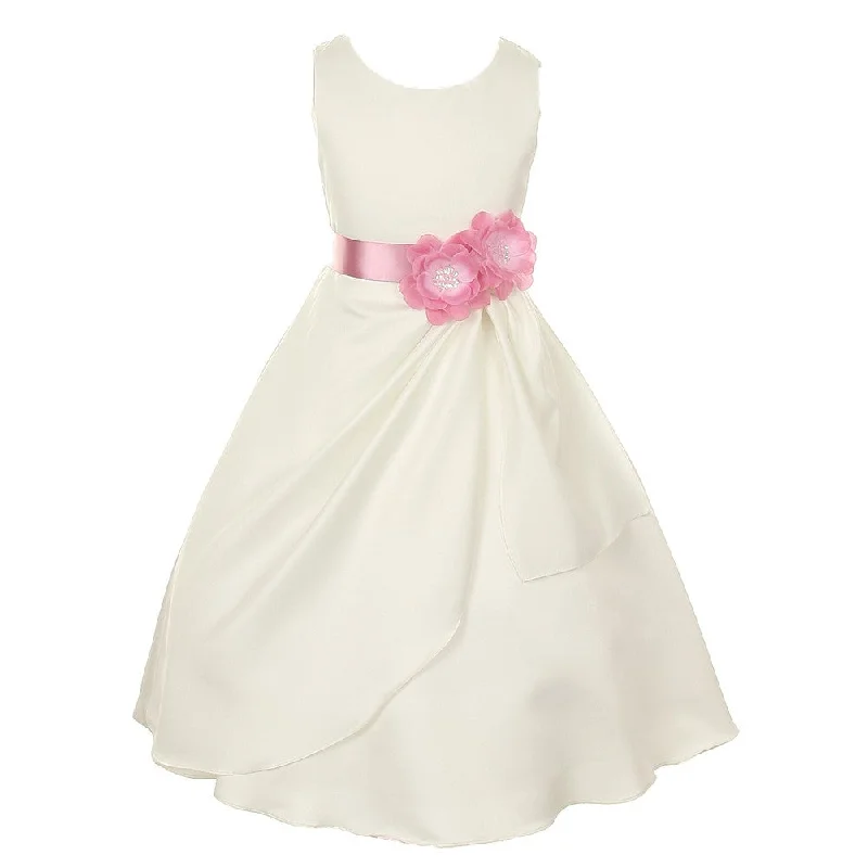 Little Girls Ivory Rose Bridal Dull Satin Sequin Flowers Occasion Dress 2-6 Sequin Mini Dress