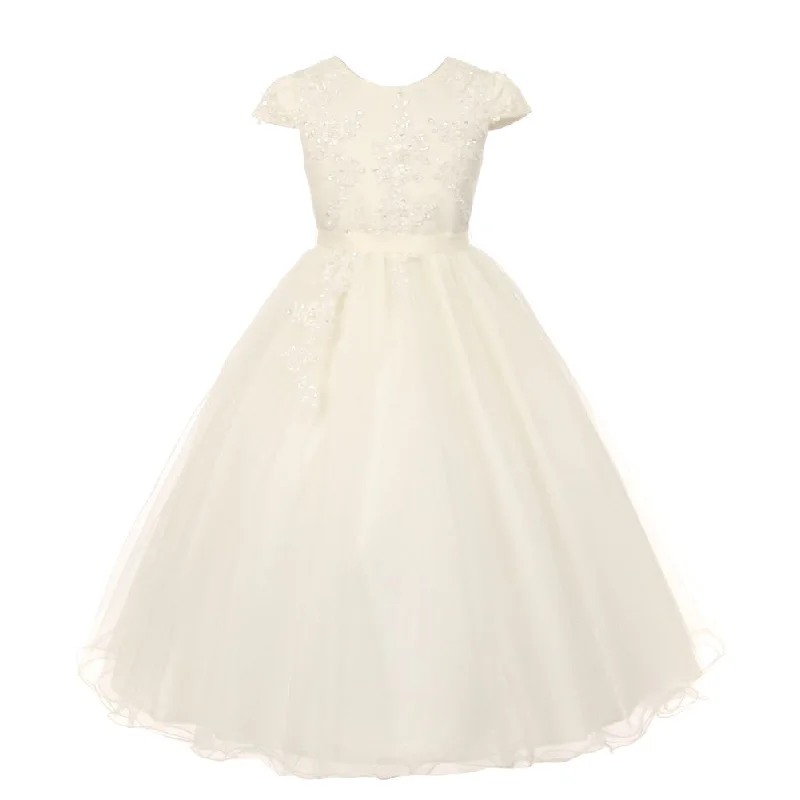 Rainkids Little Girls Ivory Pearl Sequin Tulle Communion Flower Girl Dress 4-6 Elegant Sequin Gown