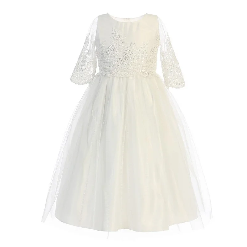 Big Girls Off-White Sequin Cord Detail Junior Bridesmaid Dress 7-12 Sequin Dress Glam