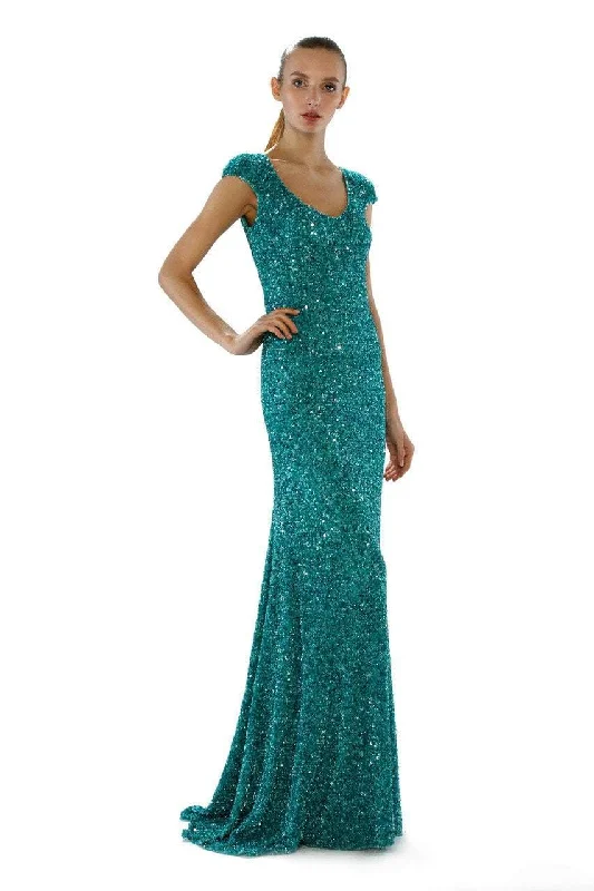 Theia - 882361SC Scoop Shimmering Sequined Sheath Gown Backless Sequin Dress