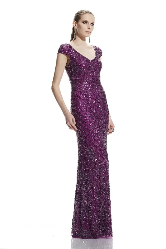 Theia - 882465SC Cap Sleeves Shimmering Sequined Dress Elegant Glitter Sequin