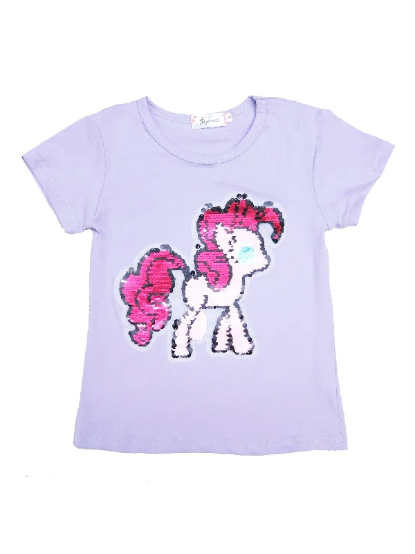 Girls Lavender Flip Sequins Little Pony Crewneck T-Shirt 4-10 Sequin Bodycon Dress