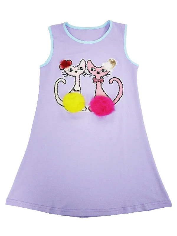 Girls Lavender Sequins Pompom Couple Cats Cotton Dress 9M-8 All-Over Sequin Dress