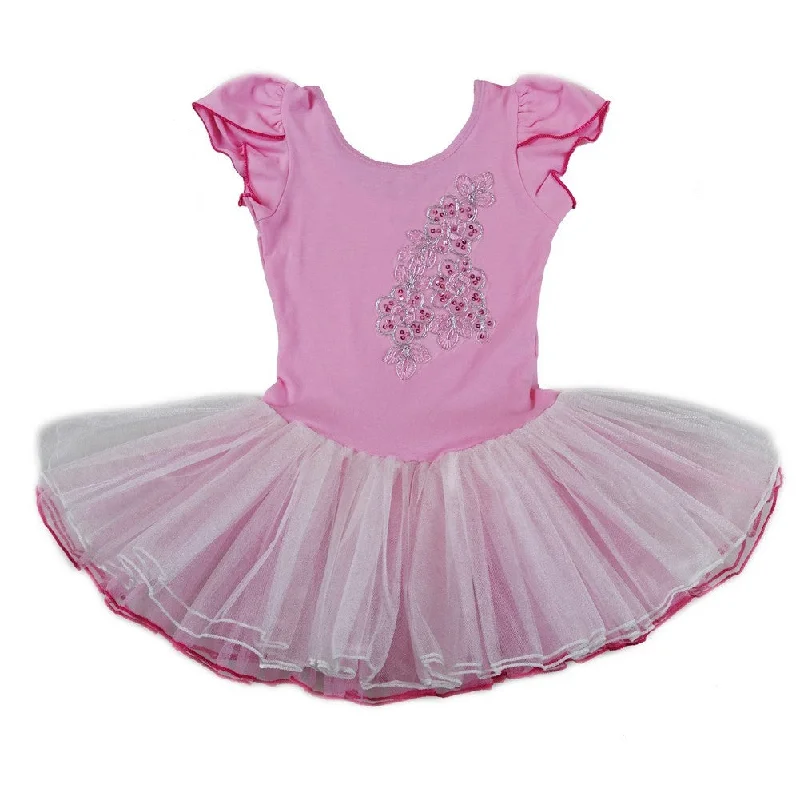 Girls Pink White Sequin Cap Sleeved Ballet Dress S (9-24M)-XL (6-8) Sequin Dress Trendy