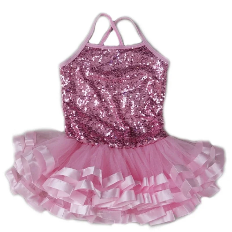 Little Girls Pink Sequins Cross Back Ribbon Ballet Dress 24M-8 Gold Sequin Dress