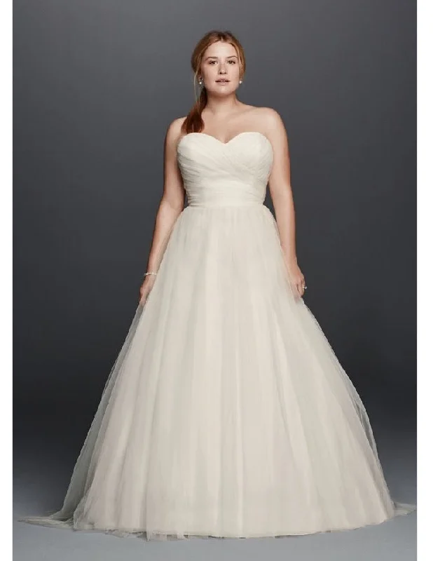 David's Bridal Plus Size Tulle Wedding Dress with Pleated Bodice White Tulle Dress