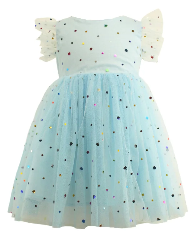 Little Girl's Foil Stars Blue Tulle Dress Tulle Lace Dress