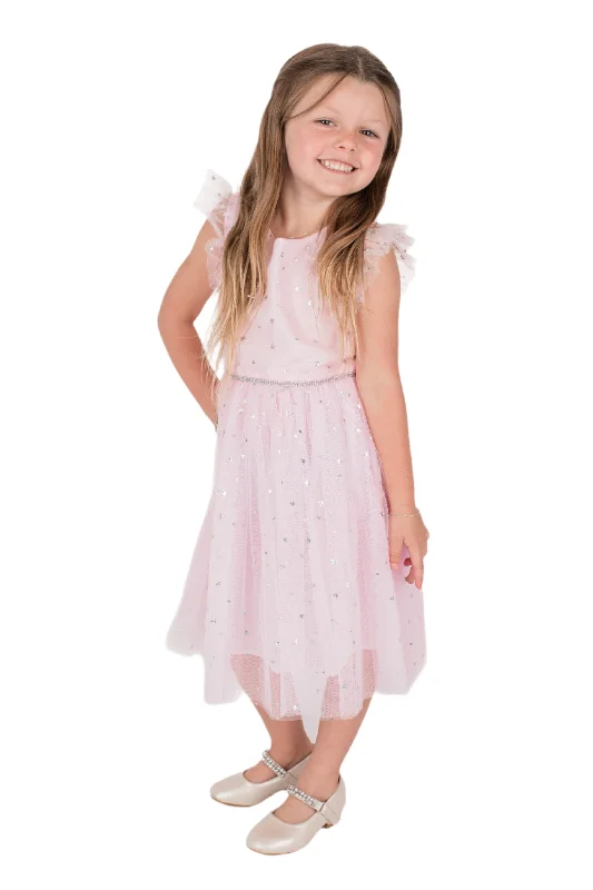 Little Girl's Foil Stars Pink Tulle Dress Romantic Tulle Dress