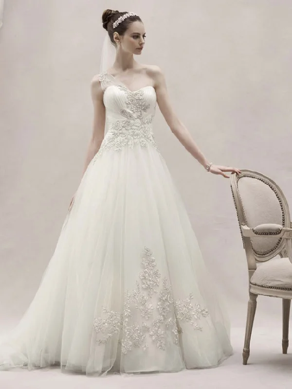 Oleg Cassini One Shoulder Tulle Wedding Dress Classic Tulle Dress