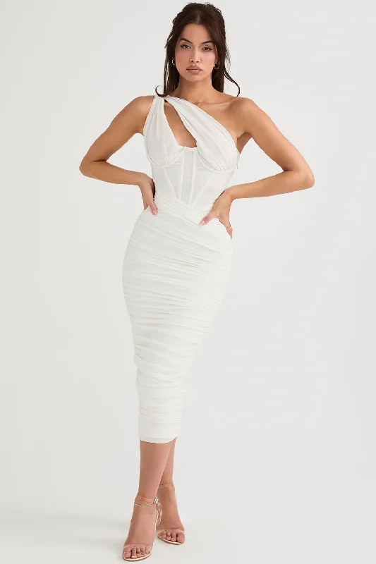 Lemily Cutout One-Shoulder Midi Bandage Dress Flirty Bodycon Dress