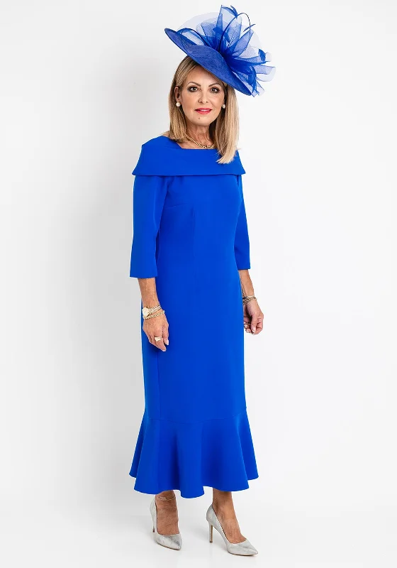 Cassandra Fishtail Midi Dress, Royal Blue Stylish Midi Skirt