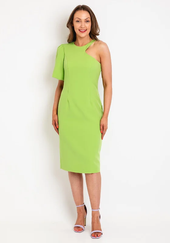 Castings One Sleeve Pencil Midi Dress, Lime Green Polka Dot Midi