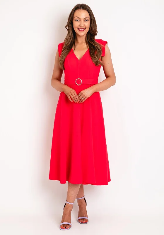 Castings Belted Waist, A-Line Midi Dress, Fuchsia Midi Skirt Set