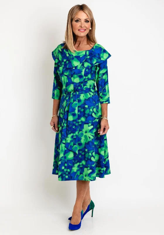 Coco Doll Hasta Soft Floral Print Midi Dress, Blue & Lime Midi Skirt Set