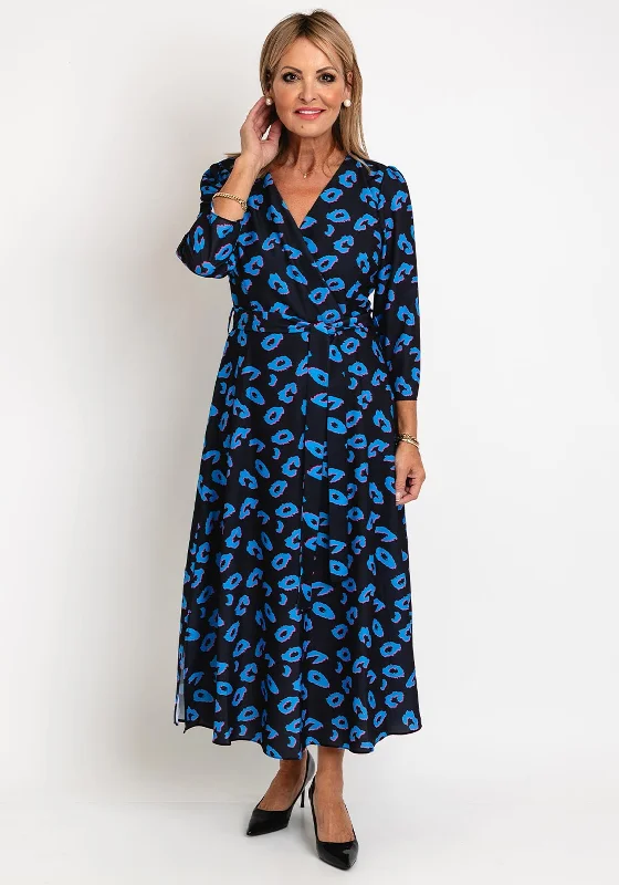 Ella Boo Leopard Print A-Line Midi Dress, Navy Multi Midi Skirt with Pockets