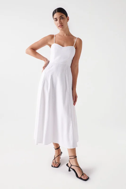 Salsa Linen Midi Dress, White Ruffled Midi Skirt