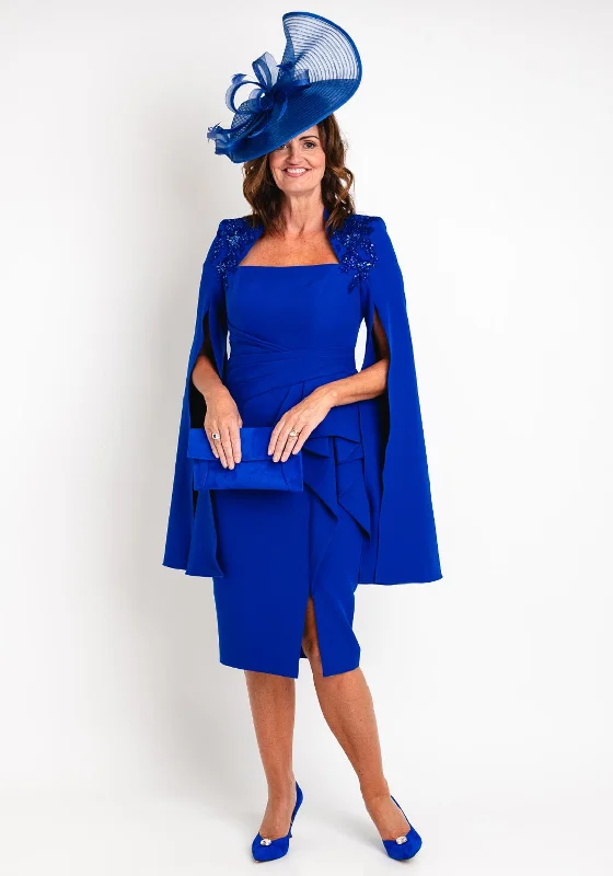 Veni Infantino Sequin Embellished Cape Sleeve Midi Dress, Royal Blue Flowy Midi Skirt