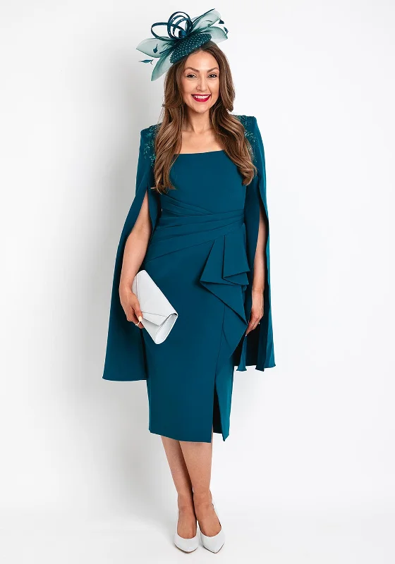 Veni Infantino Sequin Embellished Cape Sleeve Midi Dress, Teal Winter Midi Outfit