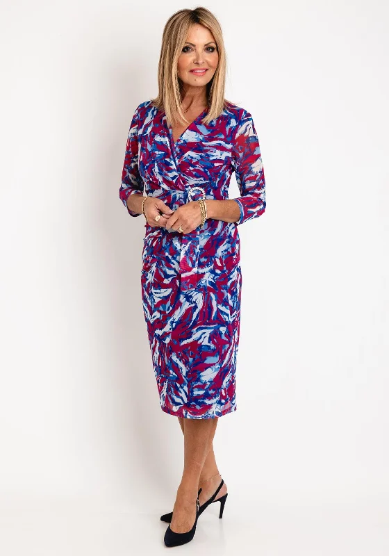 Via Veneto Print Mesh Midi Dress, Blue & Red Trendy Midi Skirt