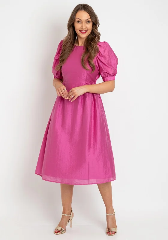 Vero Moda Puff Sleeve Smock Midi Dress, Phlox Pink Denim Midi Skirt