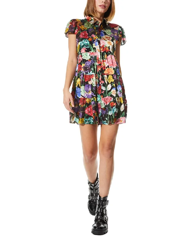 alice + olivia Meeko Tiered Silk-Blend Shirtdress Mini Shirt Dress