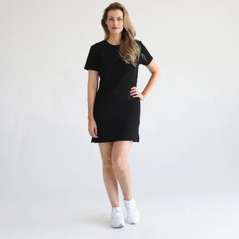 Isla Nursing T-Shirt Dress (Noir) V-neck Shirt Dress