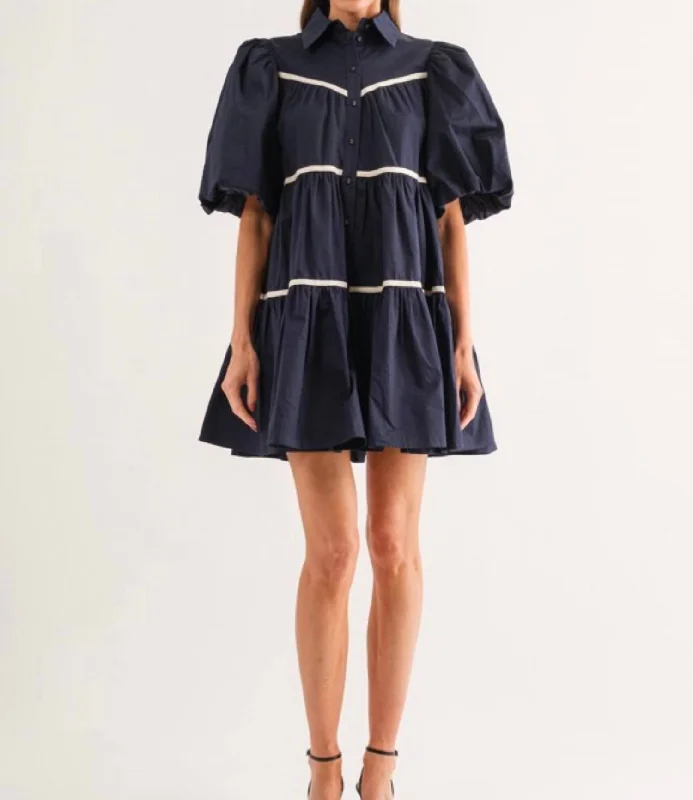 Lena Shirt Dress In Navy Midi Shirt Dress