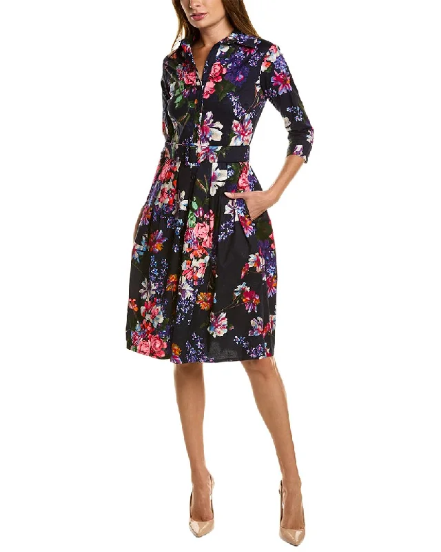 Samantha Sung Audrey 1 3/4-Sleeve Shirtdress Flared Shirt Dress