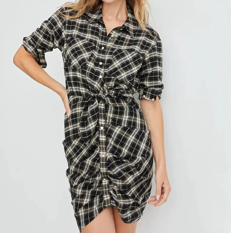 Sierra Plaid Shirtdress In Black/ecru Formal Shirt Dress